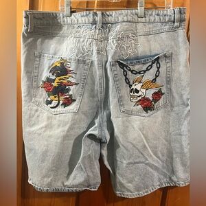 Waylay North Hall Distressed Jean Short Men 38 Y2K Skull Asian Graphics Punk
